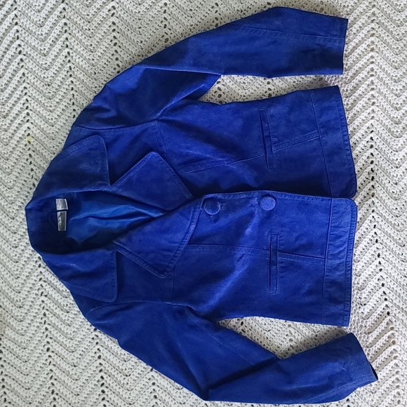 Blue genuine suede leather Chico's jacket small - Picture 1 of 7